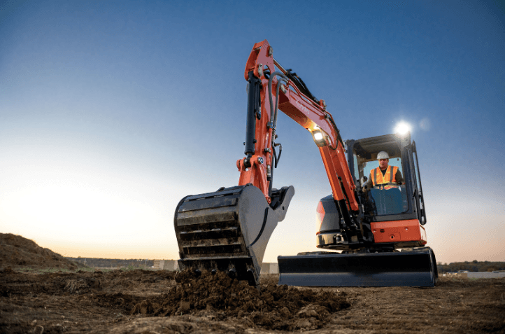 Close up shot of excavator digging